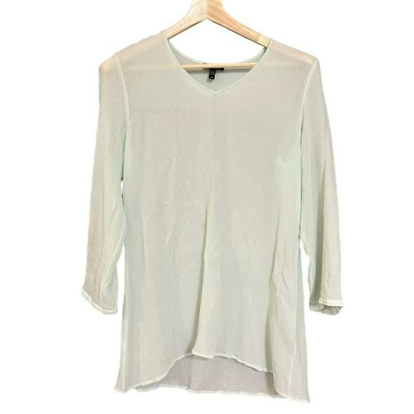 Eileen Fisher Light Green Crepe 3/4 Sleeve Tunic Blouse‎ Womens L - Picture 1 of 5